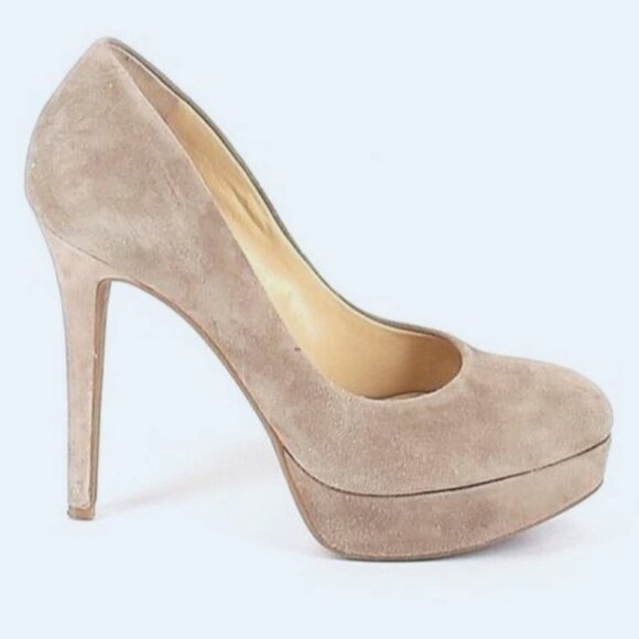 Gianni Bini Shoes - Gianni Bini Women's Suede Leather Platform Stiletto High Heel Pumps, Beige 7.5M